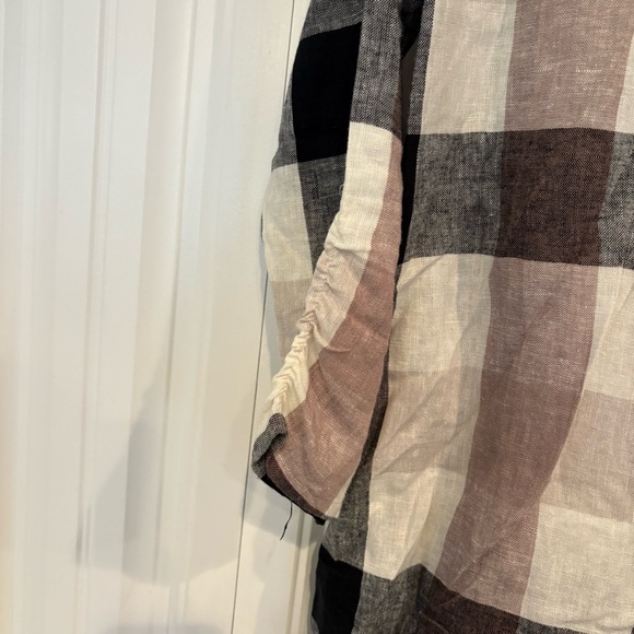 Soft Surroundings Neutral Plaid Button‎ Up Zipper Detail Back Size Large - Picture 4 of 8